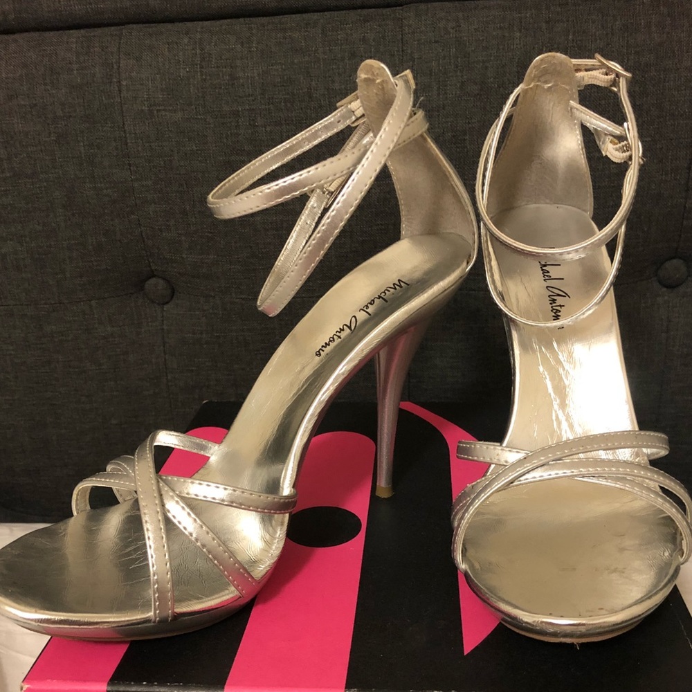 Michael Antonio 4 inch Silver Ankle Strap Heels